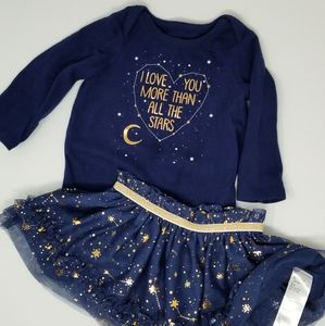 Baby Girl Blue Stars Constellation Skirt Outfit